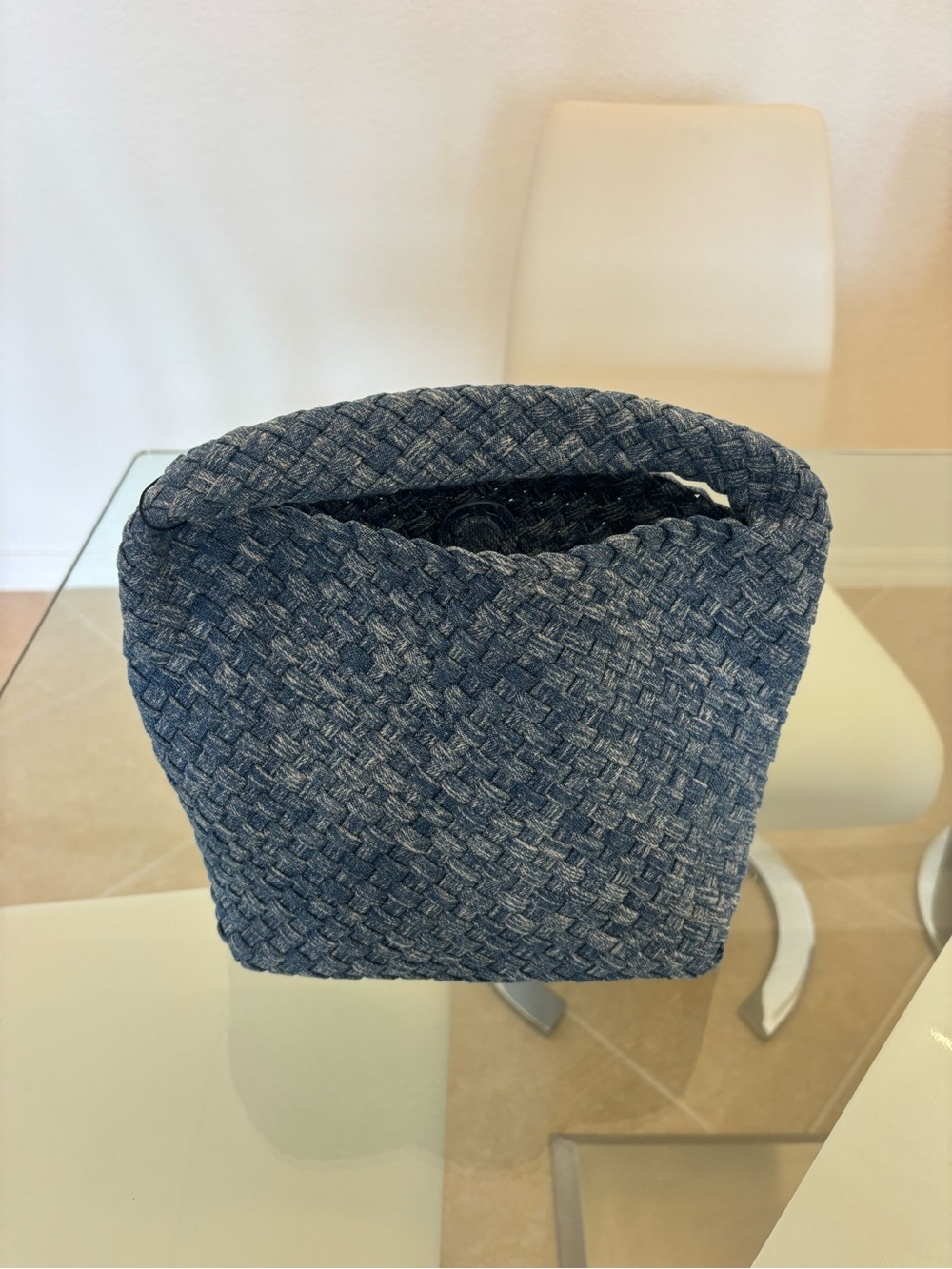 Textured Woven Tote in Denim Blue
